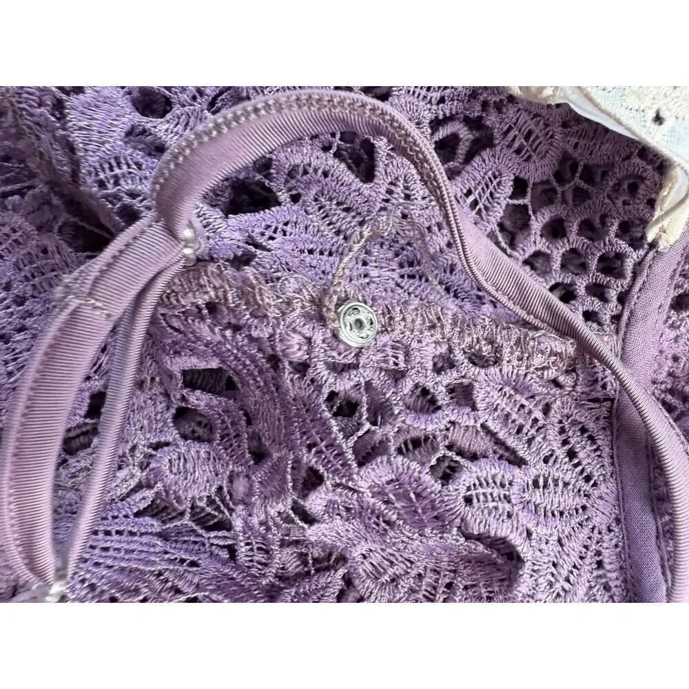 Johnny Was Lorrie Purple Crochet Lace Mini Dress Puff Sleeves Size Medium